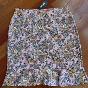 Flounce Pencil Skirt - pink/yellow floral